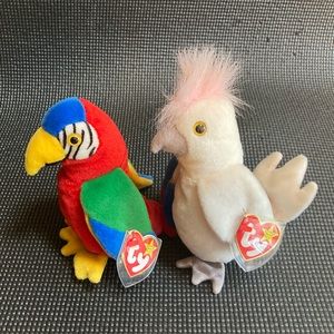 Vintage Ty Beanie Baby Tropical Bird Bundle “Jabber” and “Kuku” 5th Generation